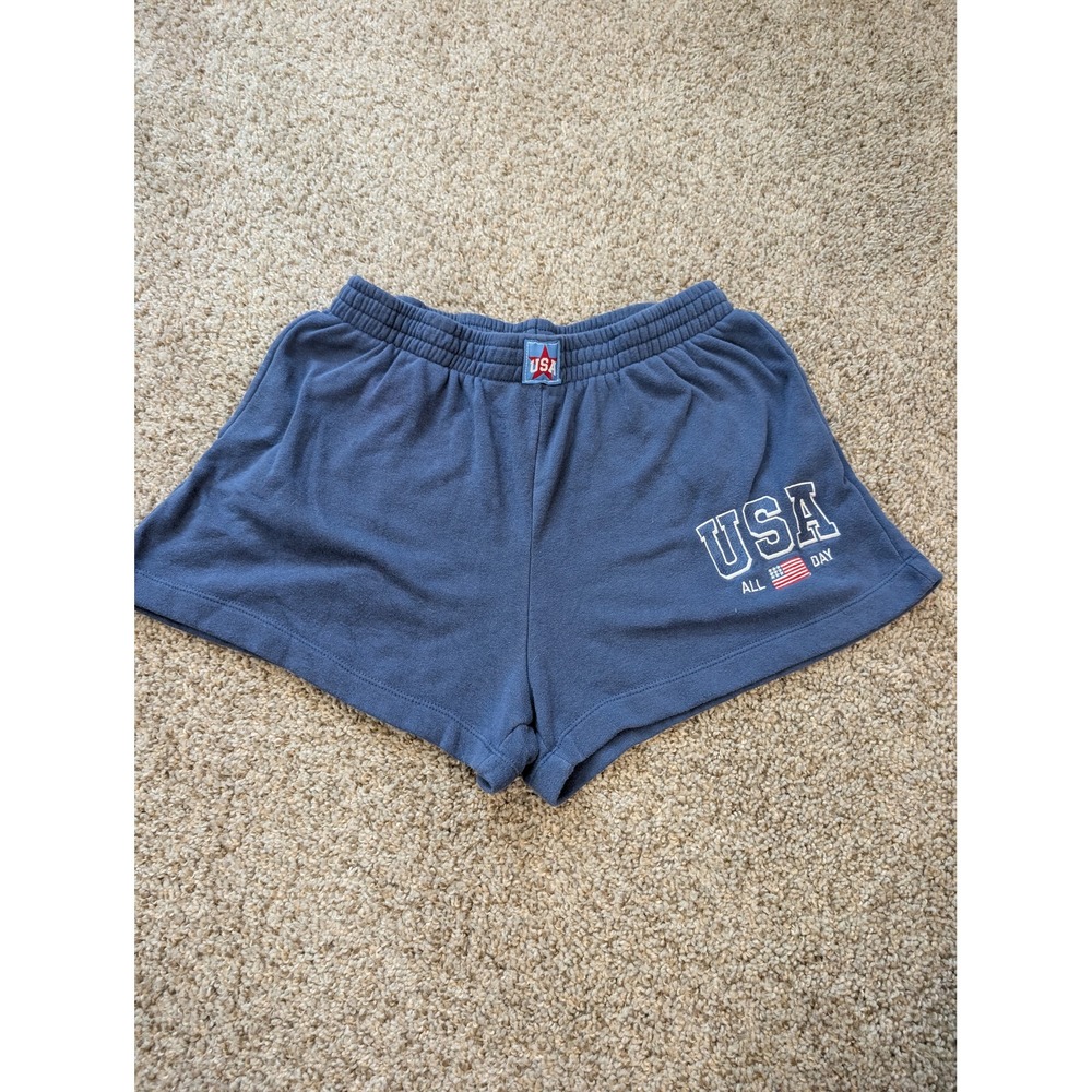 Zoe + Liv Navy Blue USA All Day Graphic Fleece Lounge Shorts Women Large